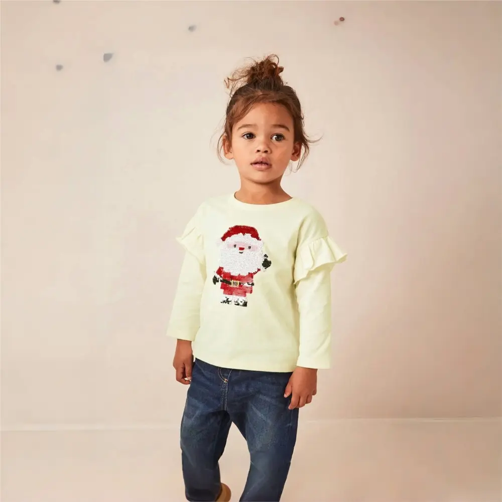 Spring Baby Girls Santa Claus Cotton T-shirts Christmas Kids Clothes Toddler Tops Children Long Sleeve Loose T Shirt 0-7Y