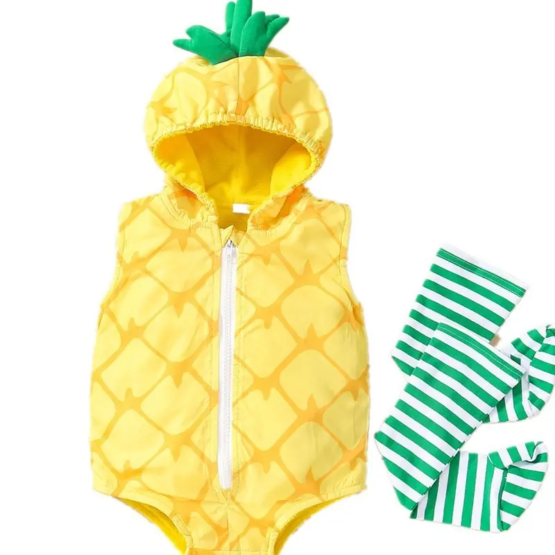 Carnival Baby Girls Boys Pineapple Costume Infant Bodysuit Sleeveless Romper Hoodie Purim Halloween Fancy Dress  Stockings Set