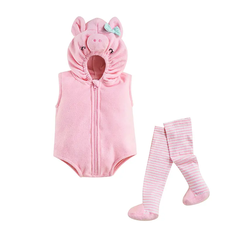 0-24M Pink Cute Newborn Infant Baby Boy Girl Romper Legging Bodysuit Outfit Set Sleeveless Hooed Jumpsuit Animal Clothing