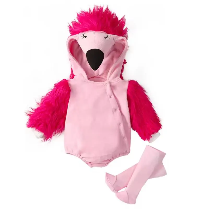 Carnival Flamingo Baby Rompers Socks Set Winter Flannel Toddler Infant Clothes Hooded Overall Bodysuit Jumpsuit Costume For Kids