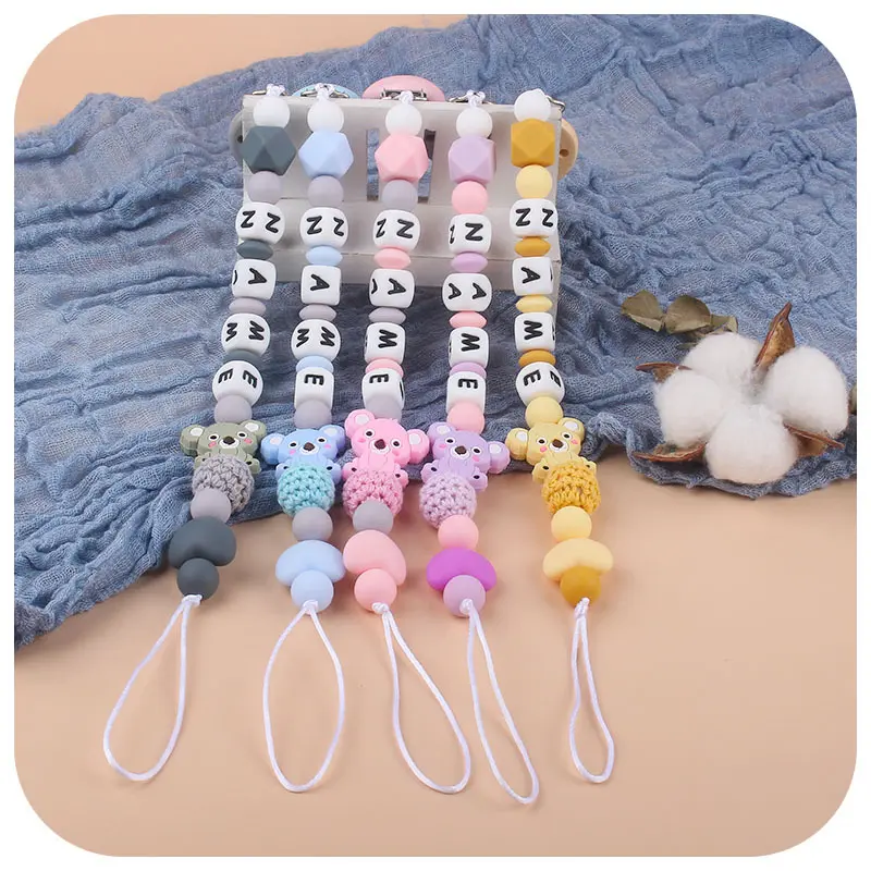 INS Baby Pacifier Clip Koala Personalize Name Custom Newborn Dummy Nipple Holder Chain Babies Accessories Pendant