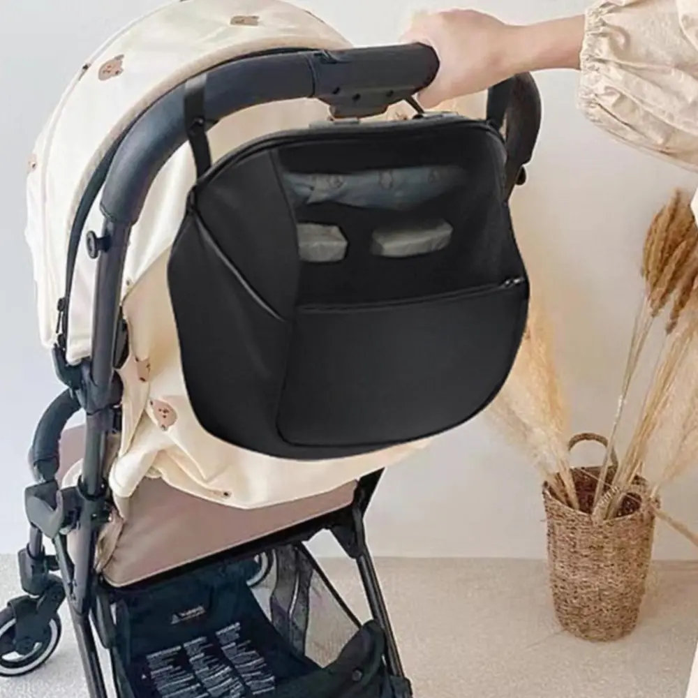 Black Universal Stroller Organizer Bag Practical Stroller Storage Capacity Multiple Compartments Stylish Stroller Hanging Bag