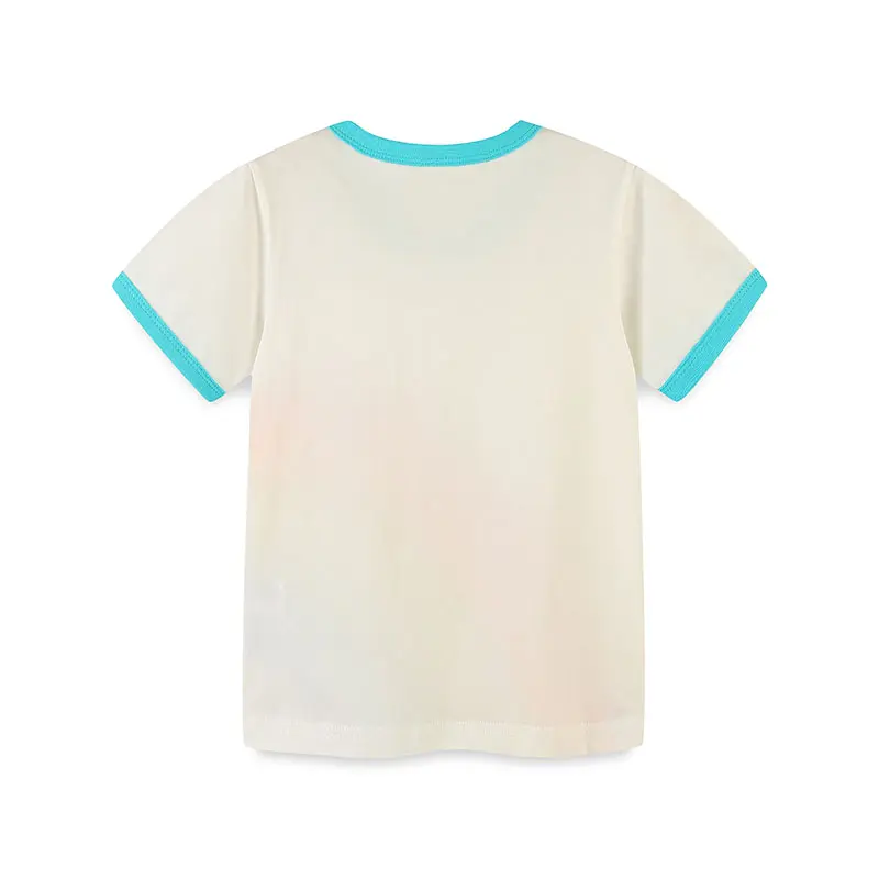 Kids' Short Sleeve T - shirt White with Turquoise Trim and Rainbow Print Boys Girls Suitable for Ages 2-7y