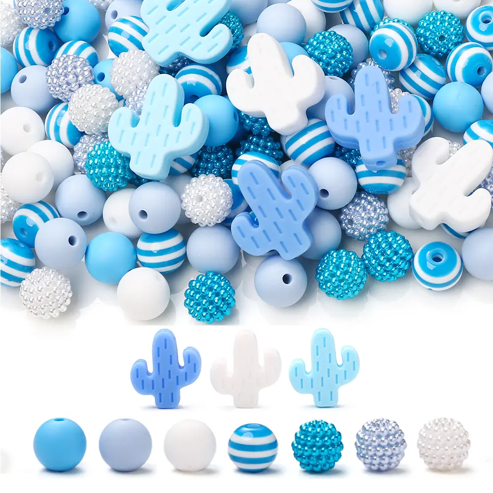 76Pcs  12mm Silicone Round Food Grade Beads Cactus Focal Beadsfor DIY Baby Teether Soother Nipple Chain Chew Toy Dummy Clips