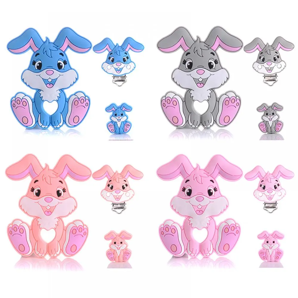 New Silicone Teether Beads Pacifier Clips Rabbit Shape Personalized Nipple Holder Baby Food Grade Teething Toys Accessories
