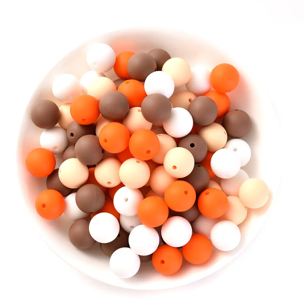 80pcs 15mm Silicone Solid Color Round Bead Combination Teething Toy Baby Chew Nursing Shower Gifts Pacifier Chain Accessories