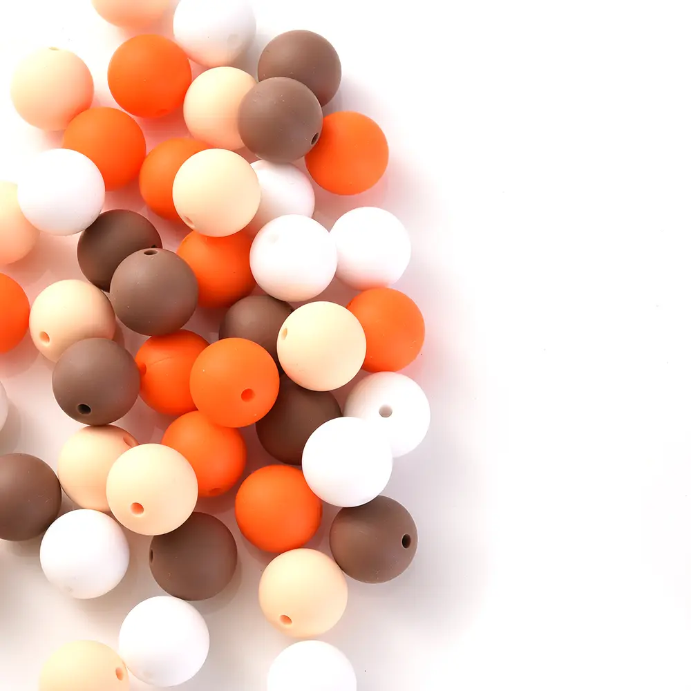 80pcs 15mm Silicone Solid Color Round Bead Combination Teething Toy Baby Chew Nursing Shower Gifts Pacifier Chain Accessories