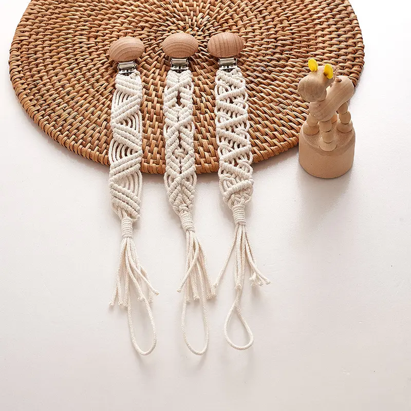 Baby Pacifier Chain White Hand Braided Cotton Cloth Teething Chain Beech Nipple Clip For Nursing Toys Shower Gift Baby Supplie