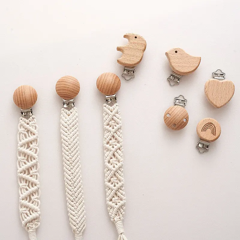 Baby Pacifier Chain White Hand Braided Cotton Cloth Teething Chain Beech Nipple Clip For Nursing Toys Shower Gift Baby Supplie