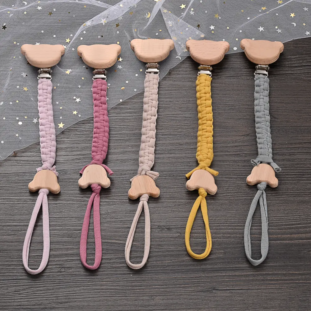 Personalized Name Wooden  Baby Pacifier Clip Chain Braided Weave Dummy Nipple Holder GuardTeether Toy Baby Gift Pacifier Chain