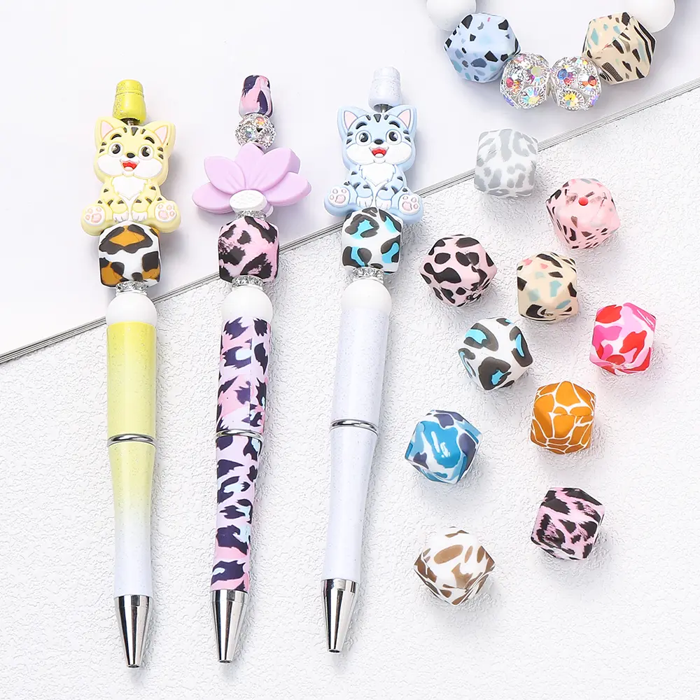 10Pcs New Silicone Beads Leopard Print Spots Style Focal Loose Beads Baby Nursing Chewable Teether DIY Necklace Accessories
