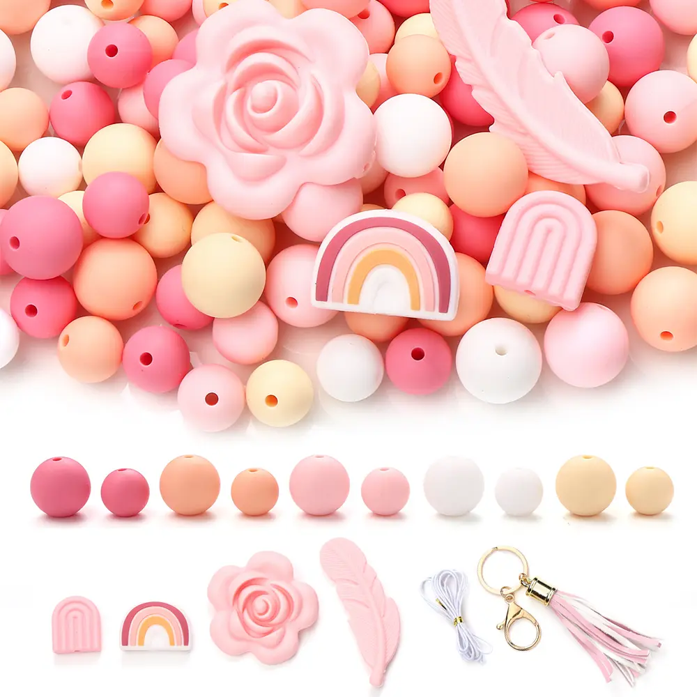 104Pcs Round Silicone Bead Rose Rainbow Baby Teether for Diy Charms Infant Nursing Accessory Pacifier Chain Teether Toy Bpa Free