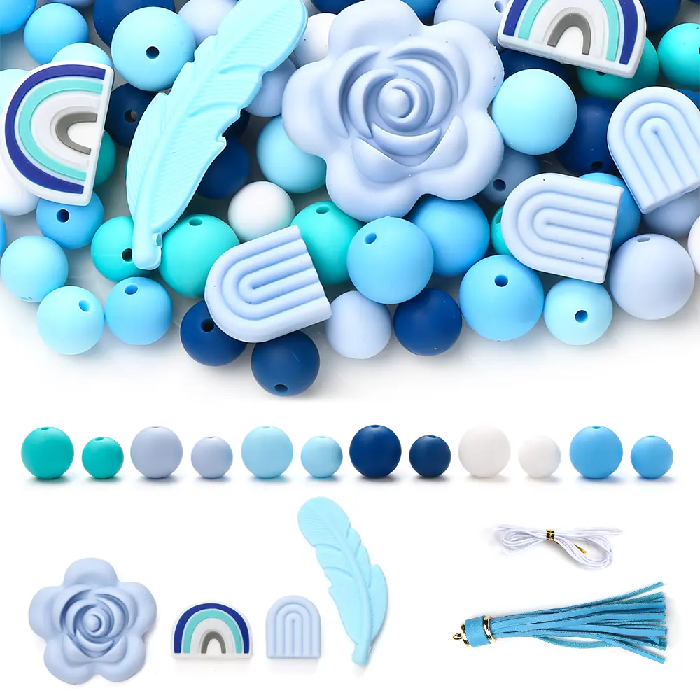 104Pcs Round Silicone Bead Rose Rainbow Baby Teether for Diy Charms Infant Nursing Accessory Pacifier Chain Teether Toy Bpa Free