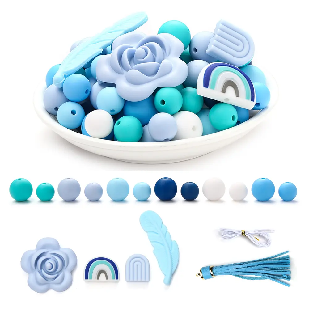 104Pcs Round Silicone Bead Rose Rainbow Baby Teether for Diy Charms Infant Nursing Accessory Pacifier Chain Teether Toy Bpa Free