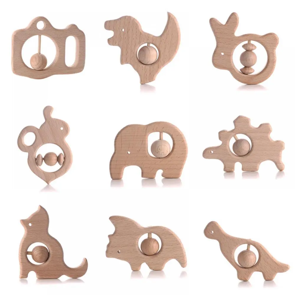 1Pc Baby Teether Bee Camera Animal Elephant Shape Natural Beech Wooden Teehting Pendant for Chew Molar Rod Toys Accessories