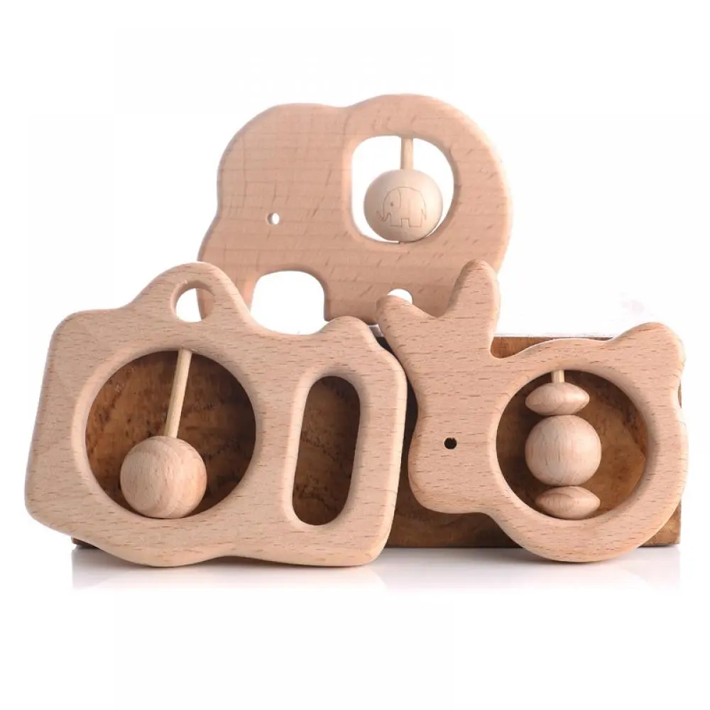 1Pc Baby Teether Bee Camera Animal Elephant Shape Natural Beech Wooden Teehting Pendant for Chew Molar Rod Toys Accessories