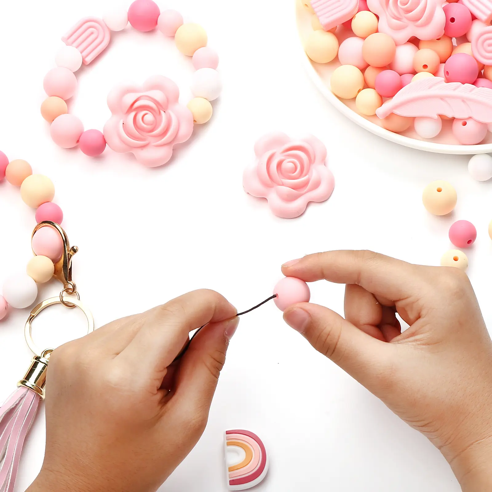 104Pcs Round Silicone Bead Rose Rainbow Baby Teether for Diy Charms Infant Nursing Accessory Pacifier Chain Teether Toy Bpa Free