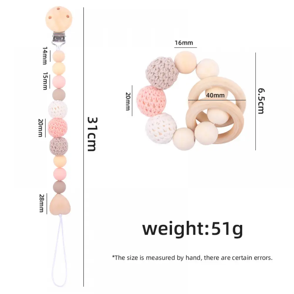 Custom Name Wood Personalized Baby Pacifier Chain Clip Silicone Beads Dummy Nipple Holder With Name Teether Pendant Baby Gift