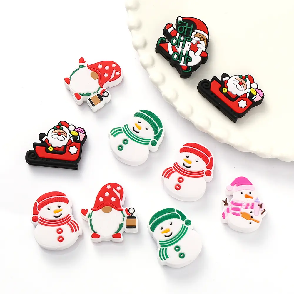 10pcs New Silicone Teether Beads Christmas Santa Claus Pacifier Chain Making Food Grade Baby Teether Chewable Nursing Gifts