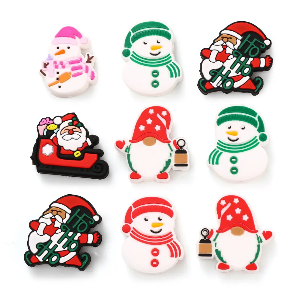10pcs New Silicone Teether Beads Christmas Santa Claus Pacifier Chain Making Food Grade Baby Teether Chewable Nursing Gifts