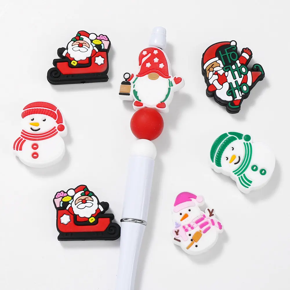 10pcs New Silicone Teether Beads Christmas Santa Claus Pacifier Chain Making Food Grade Baby Teether Chewable Nursing Gifts