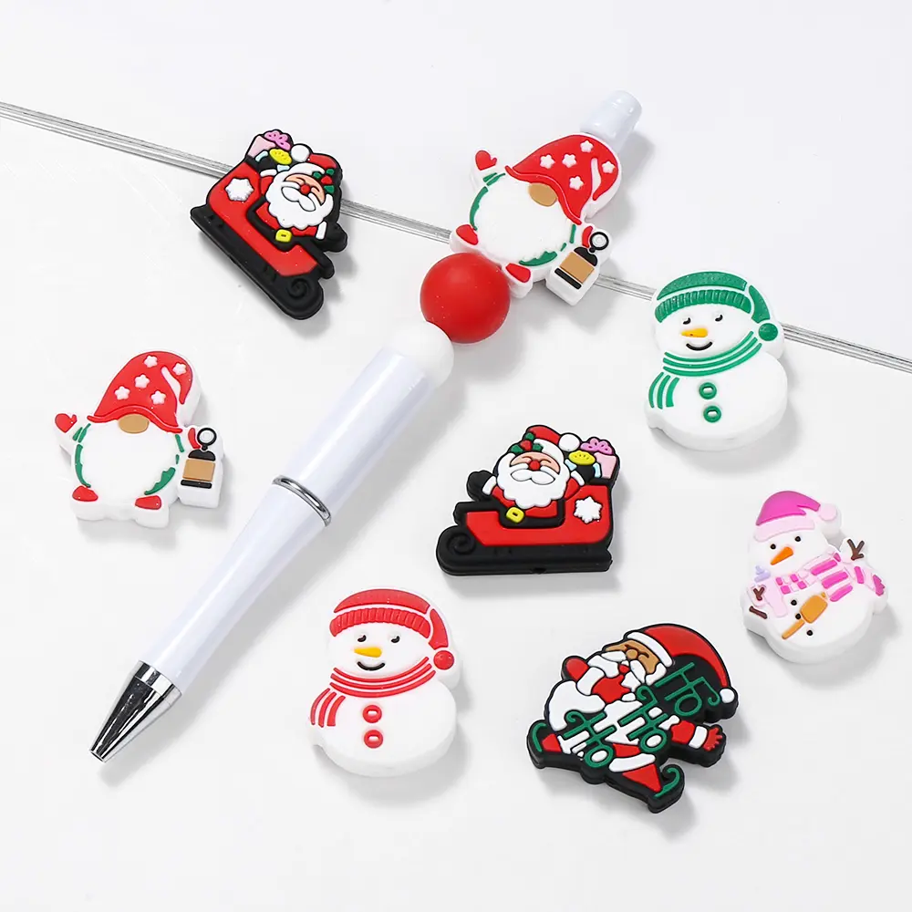 10pcs New Silicone Teether Beads Christmas Santa Claus Pacifier Chain Making Food Grade Baby Teether Chewable Nursing Gifts