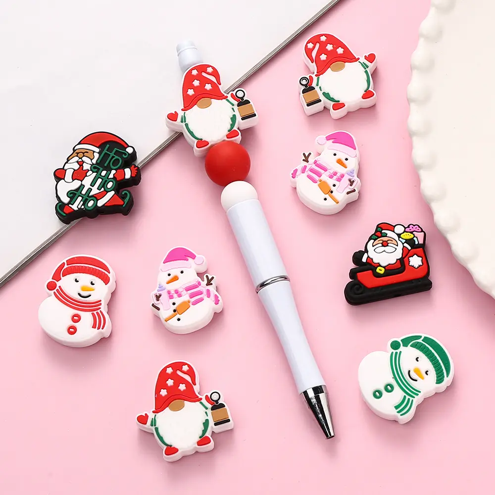 10pcs New Silicone Teether Beads Christmas Santa Claus Pacifier Chain Making Food Grade Baby Teether Chewable Nursing Gifts