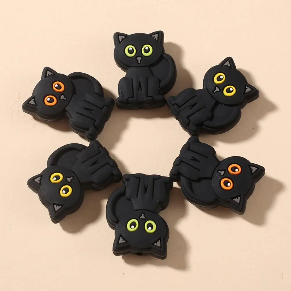10Pcs 20x28mm Cartoon Black Cat Teether Beads Food Grade Silicone Chew Beads For Care Toy Accessory DIY Baby Pacifier Chain
