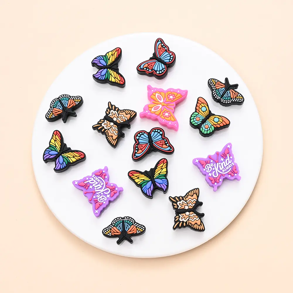 5Pcs Colorful Print Butterfly Beads Silicone Beads Food Grade Saucer Loose Beads For Baby Teether Necklace Jewelry Making