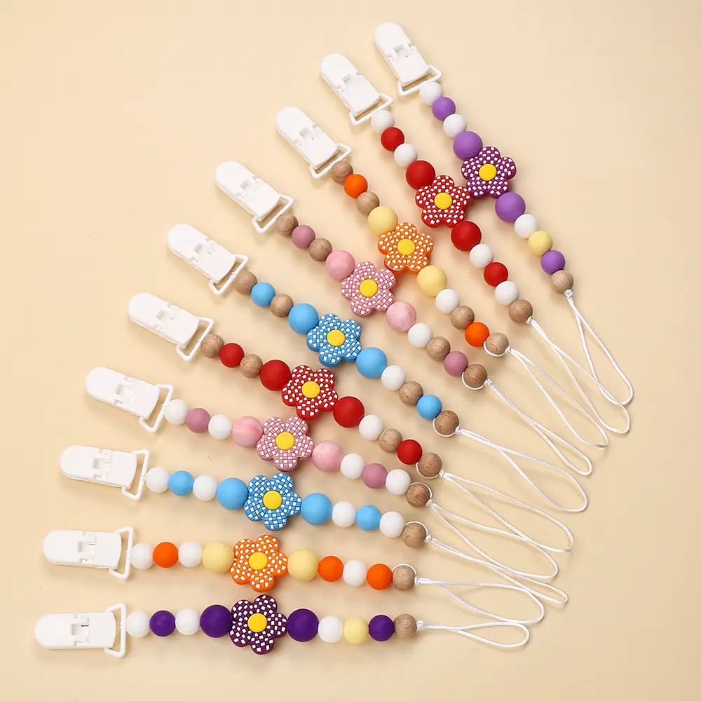 Baby Pacifier Strap Pacifier Clip Teether Clip Buckle Silicone Beads Dummy Nipple Holder Guard Teether Pendant infant Gift Stuff