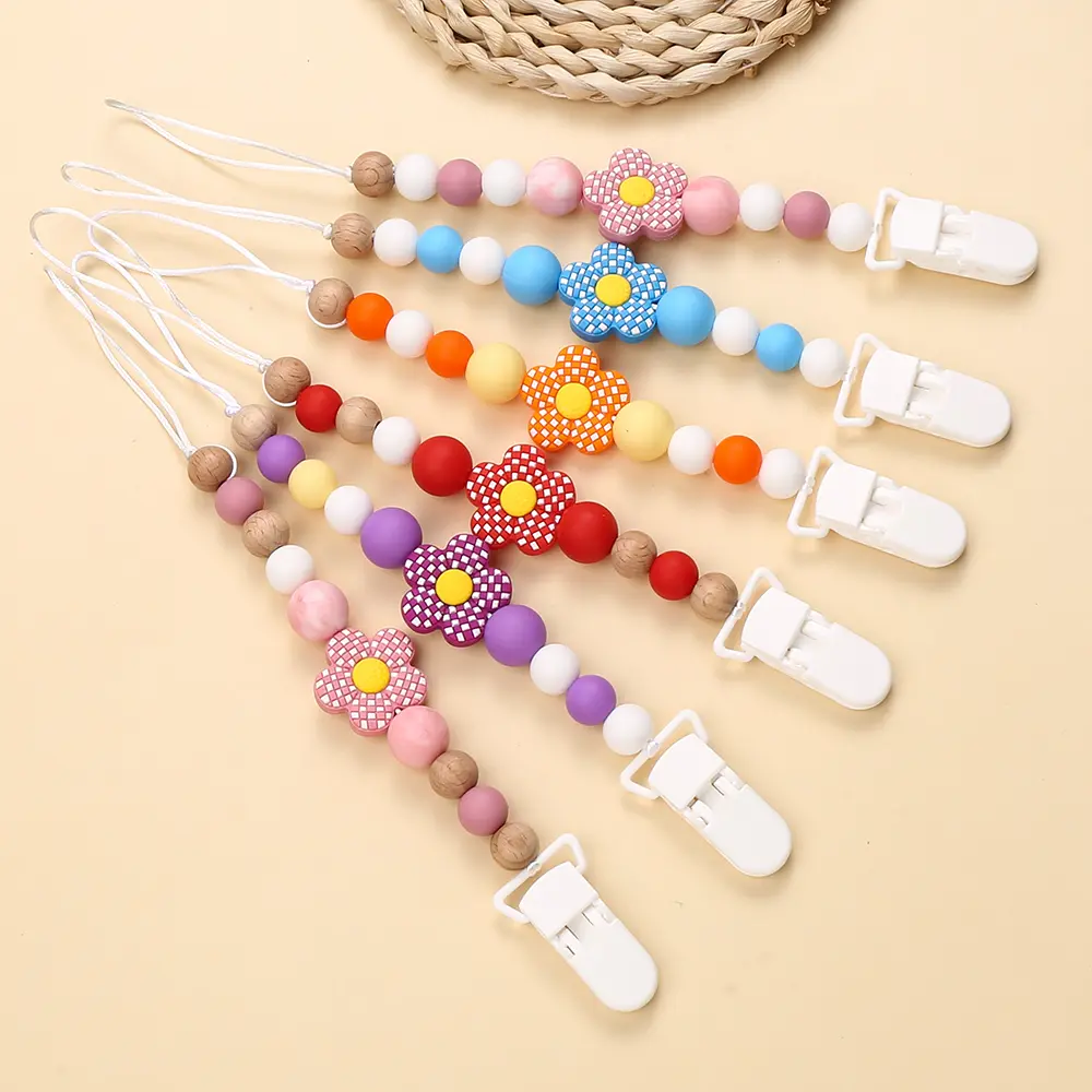 Baby Pacifier Strap Pacifier Clip Teether Clip Buckle Silicone Beads Dummy Nipple Holder Guard Teether Pendant infant Gift Stuff