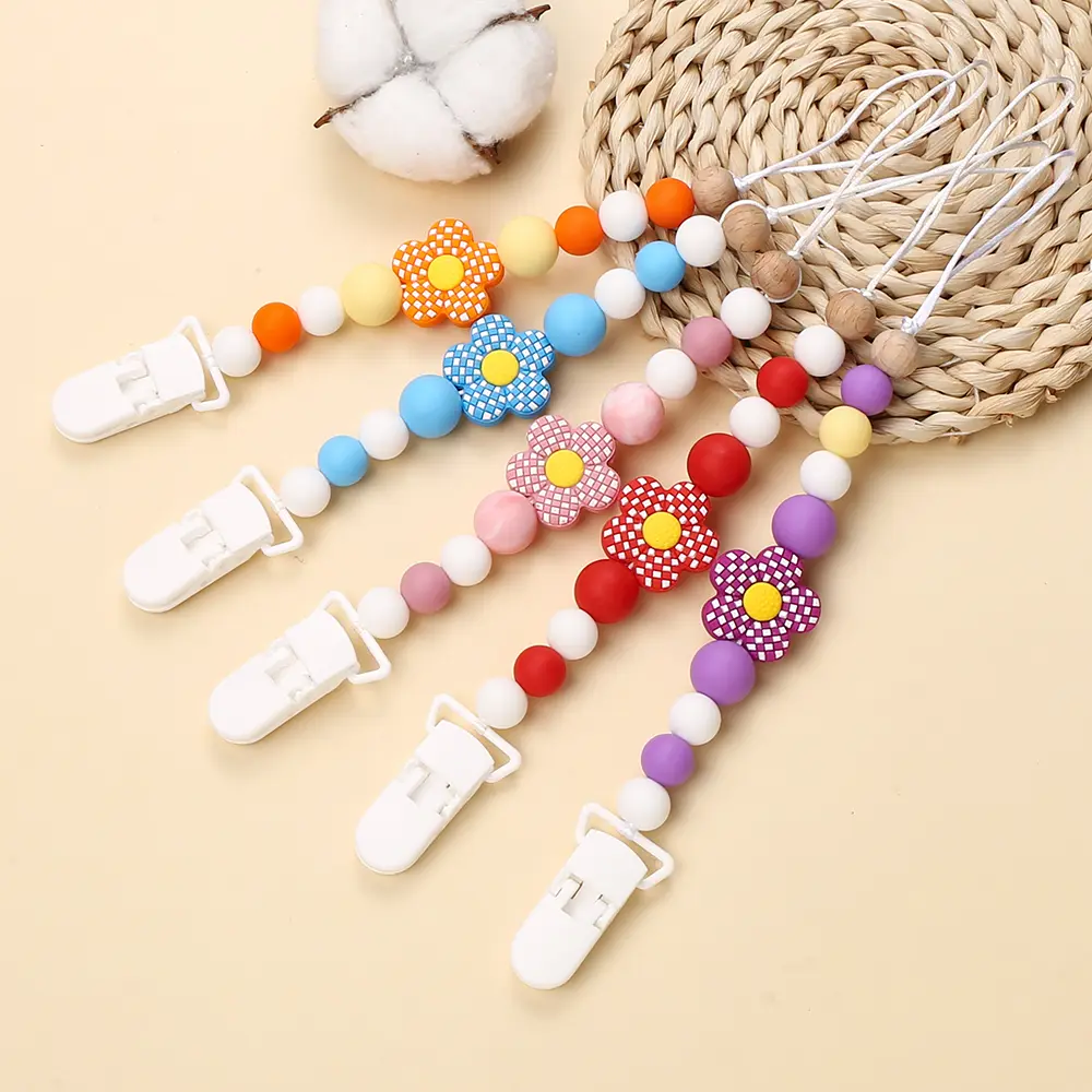 Baby Pacifier Strap Pacifier Clip Teether Clip Buckle Silicone Beads Dummy Nipple Holder Guard Teether Pendant infant Gift Stuff