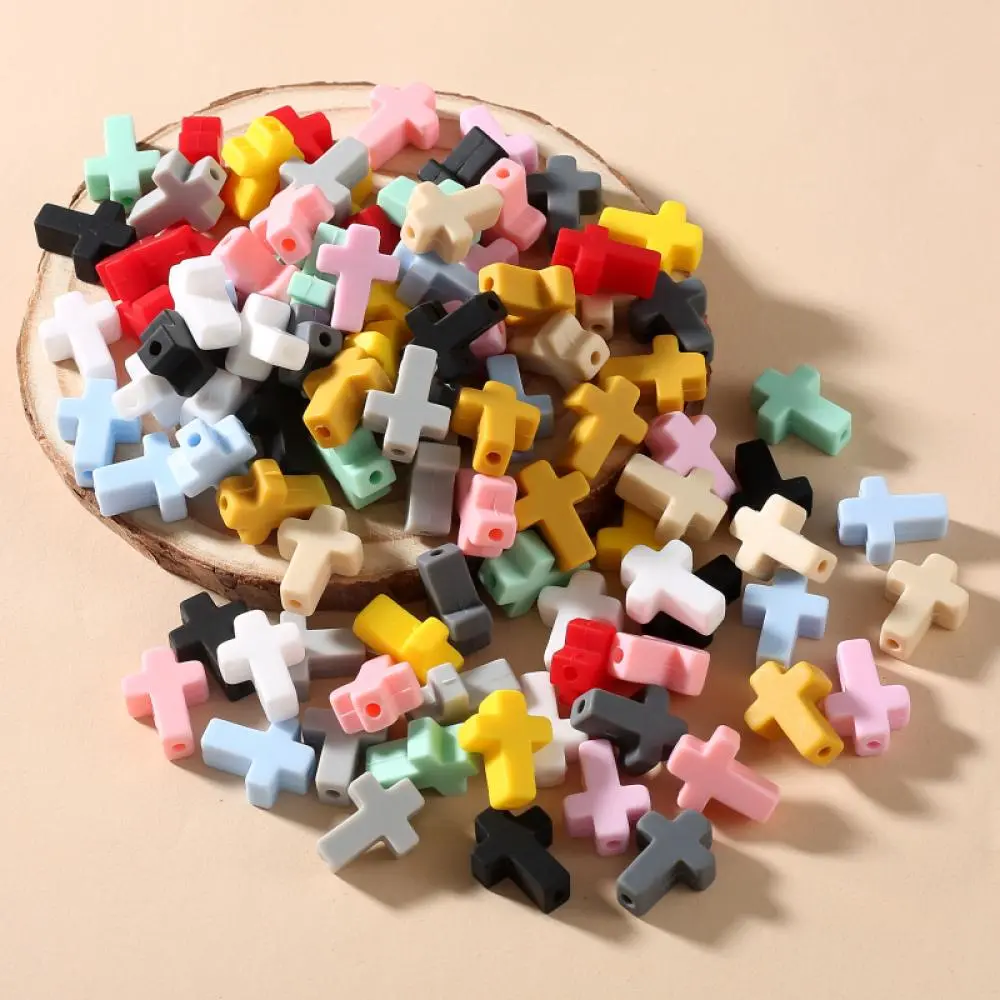 10Pcs 13x17mm Colorful Cruciform Silicone Beads Baby Teether Bead For Care Teething Toy Making DIY Necklace Pacifier Clip Chain