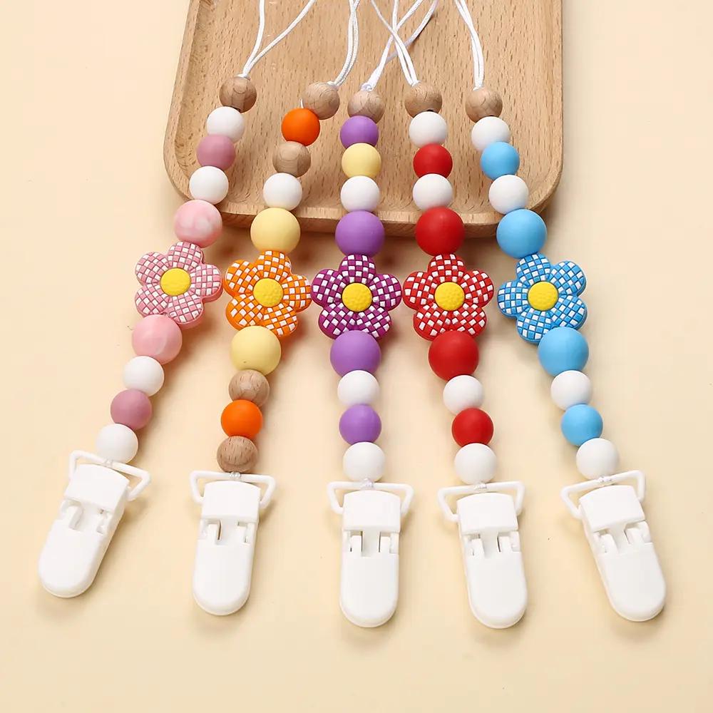 Baby Pacifier Strap Pacifier Clip Teether Clip Buckle Silicone Beads Dummy Nipple Holder Guard Teether Pendant infant Gift Stuff
