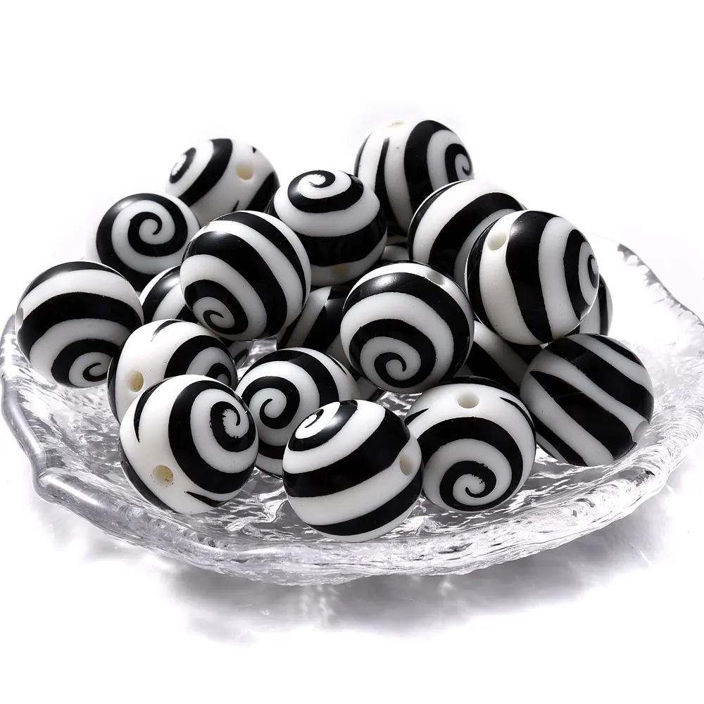 15mm 10Pcs Silicone Printed Circular Spaced Beads Without Bisphenol A Food Grade Focus Beads Baby Chew Toys Necklaces Jewelry