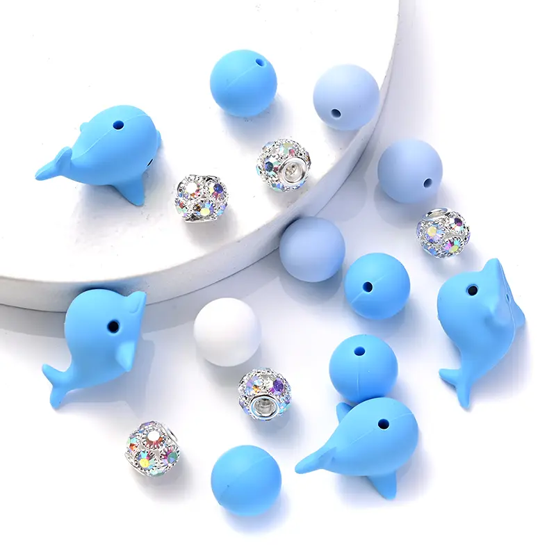 52Pcs/Set Silicone Round Beads Cartoon Animal Focal Combination Teether Beads For DIY Baby Pacifier Chain Bracelet Chewing Teeth