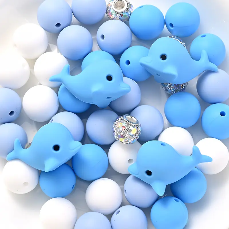 52Pcs/Set Silicone Round Beads Cartoon Animal Focal Combination Teether Beads For DIY Baby Pacifier Chain Bracelet Chewing Teeth