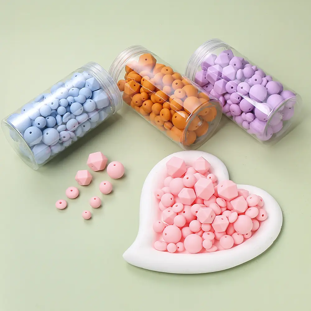 120Pcs New Silicone Beads Octagon Round Mixed Loose Beads Set Teether Toys Baby Nursing Necklace Pacifier Clip Accessories