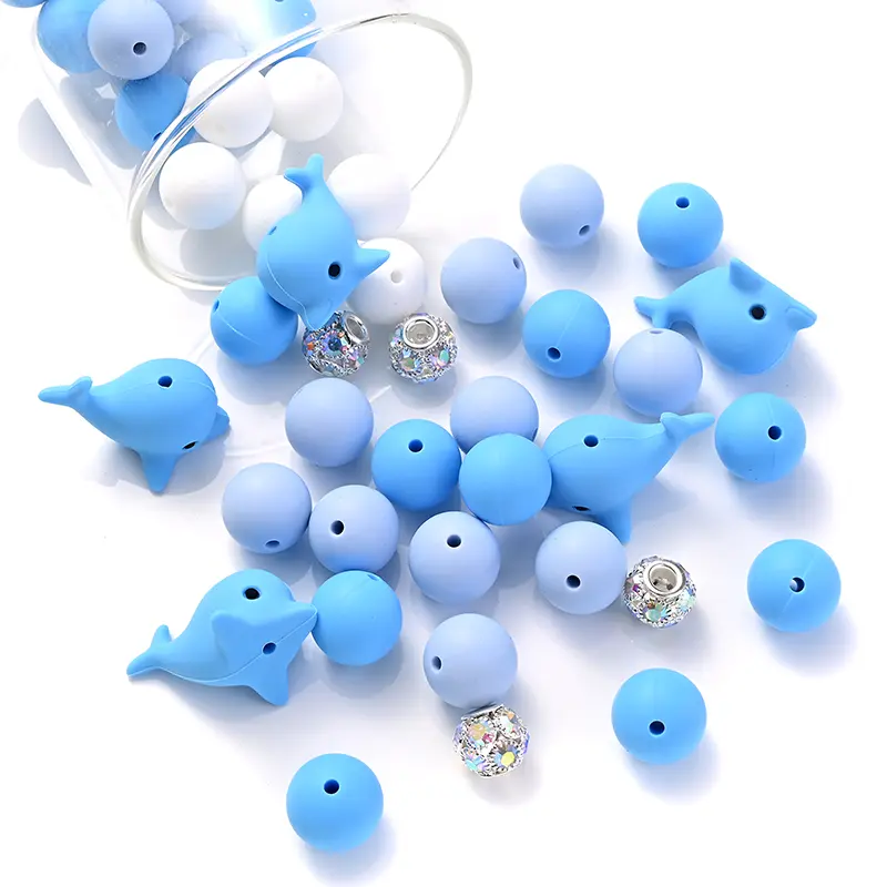 52Pcs/Set Silicone Round Beads Cartoon Animal Focal Combination Teether Beads For DIY Baby Pacifier Chain Bracelet Chewing Teeth