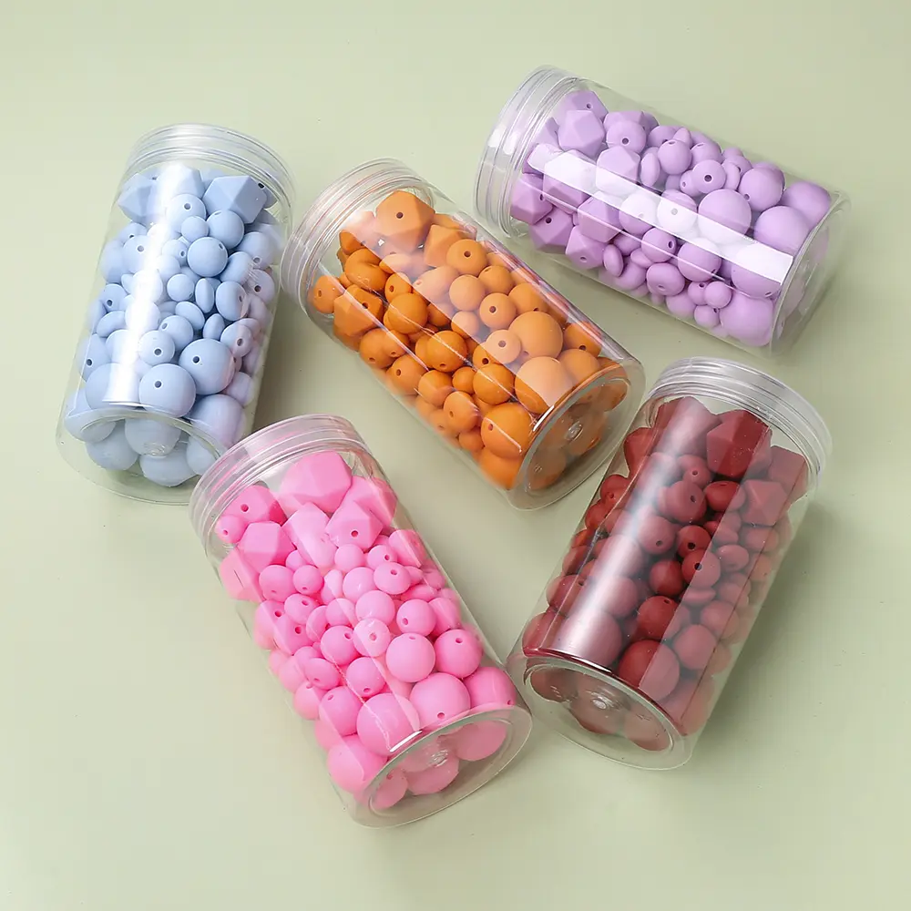 120Pcs New Silicone Beads Octagon Round Mixed Loose Beads Set Teether Toys Baby Nursing Necklace Pacifier Clip Accessories