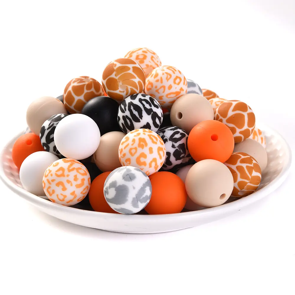 66Pcs Baby Teether Animal Silicone Beads Set Food Grade for Newborn Diy Nursing Chew Mix Round Teether Beads Toy Pacifier Chain