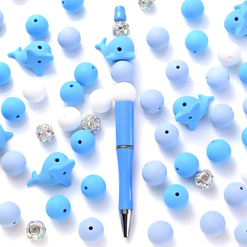 52Pcs/Set Silicone Round Beads Cartoon Animal Focal Combination Teether Beads For DIY Baby Pacifier Chain Bracelet Chewing Teeth