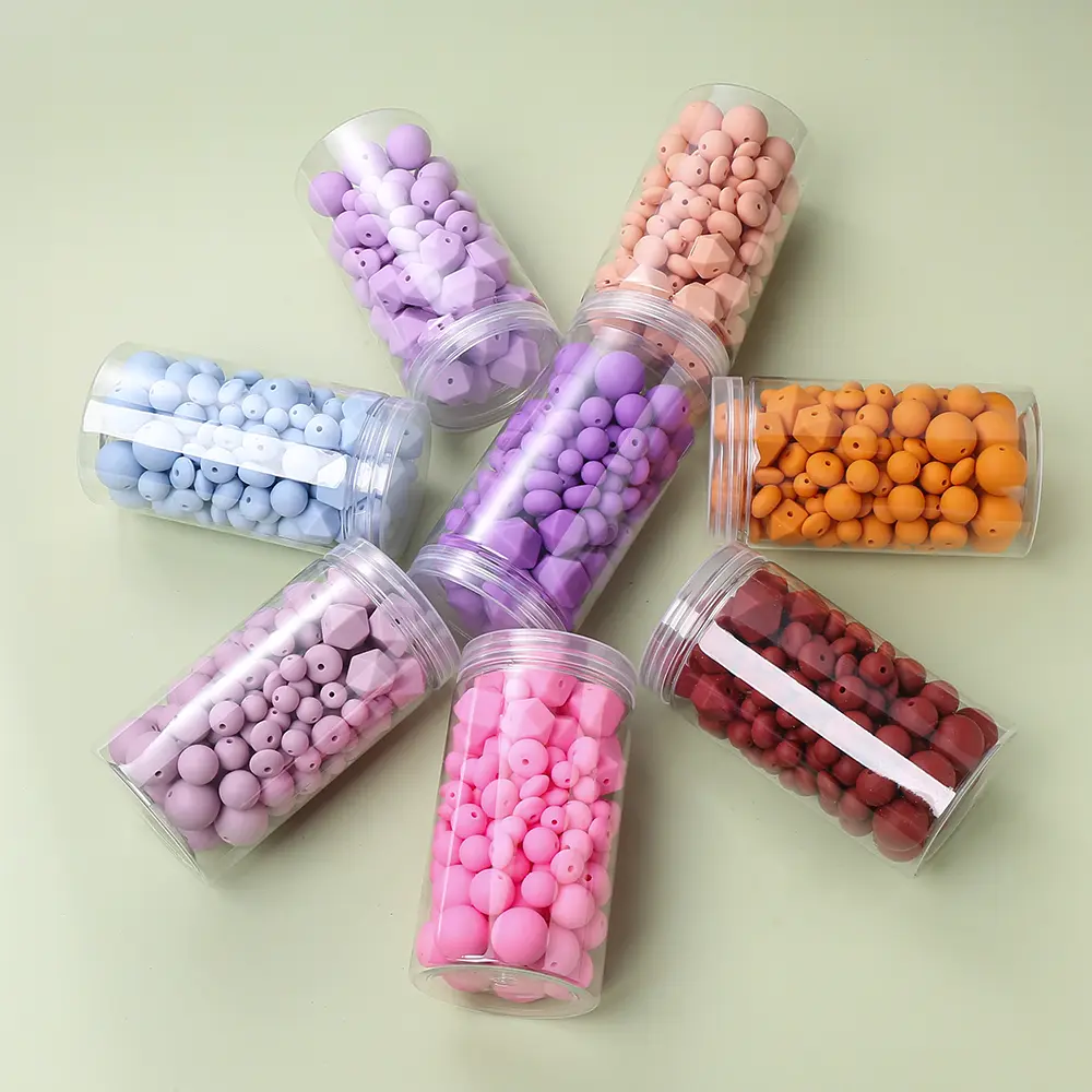 120Pcs New Silicone Beads Octagon Round Mixed Loose Beads Set Teether Toys Baby Nursing Necklace Pacifier Clip Accessories
