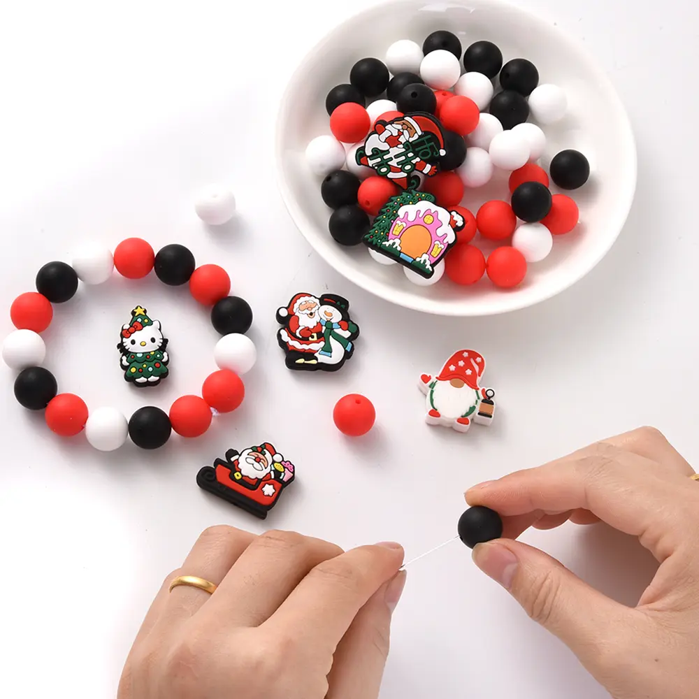 66Pcs Silicone Bead Christmas Gifts Santa Claus Pacifier Chain Making Food Grade for Baby Nursing Chew Teether Toy Accessories