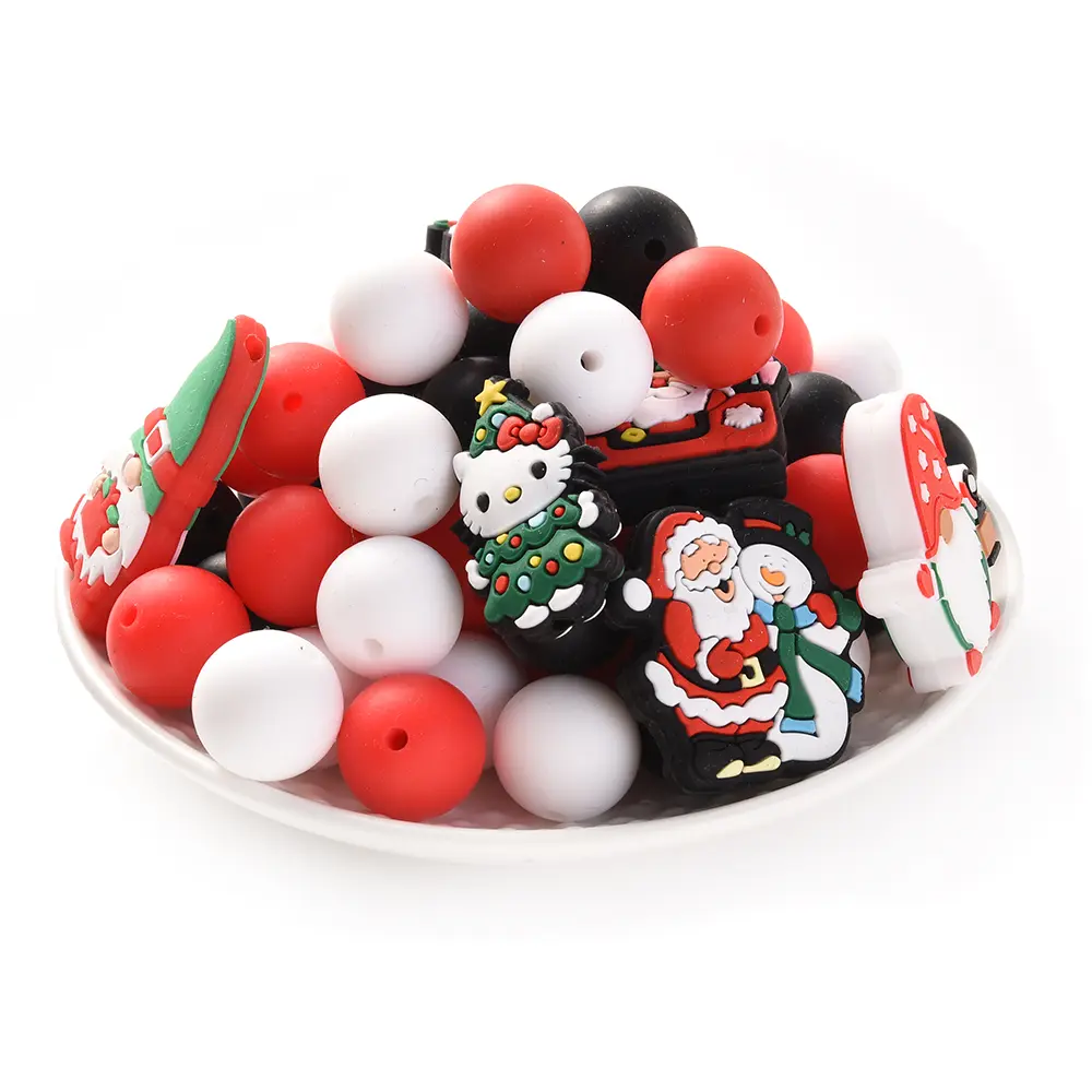 66Pcs Silicone Bead Christmas Gifts Santa Claus Pacifier Chain Making Food Grade for Baby Nursing Chew Teether Toy Accessories