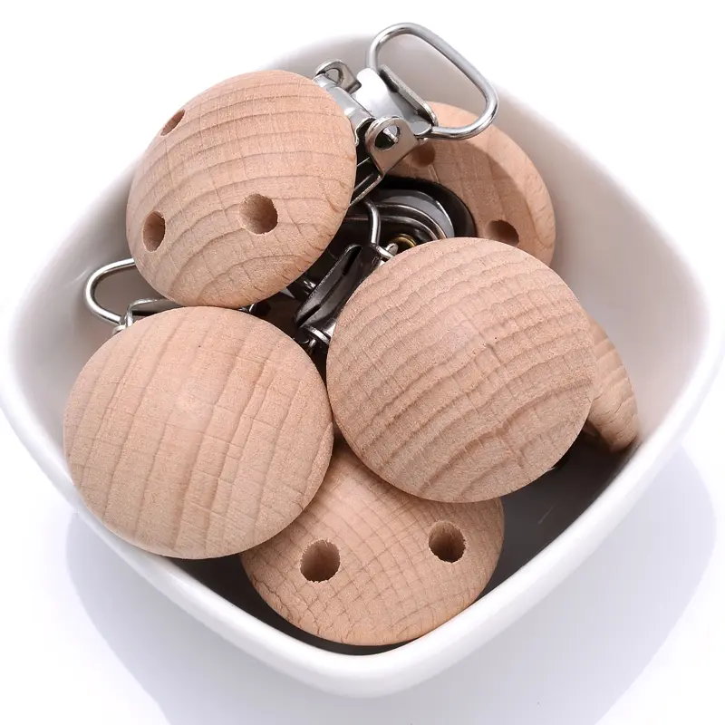 20Pcs 30mm Round Wooden Clips Natural Beech Pacifier Clips for Baby Nipple Holder Pacifier Chain Chew Dummy Clip Accessories