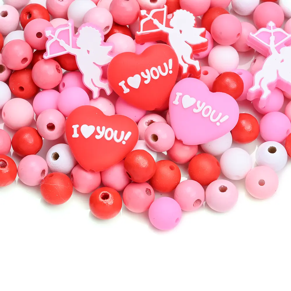 84Pcs Food Grade Cartoon Love Round Baby Teether Silicone Bead Pacifier Clip Chain Loose Bead for Diy Jewelry Making