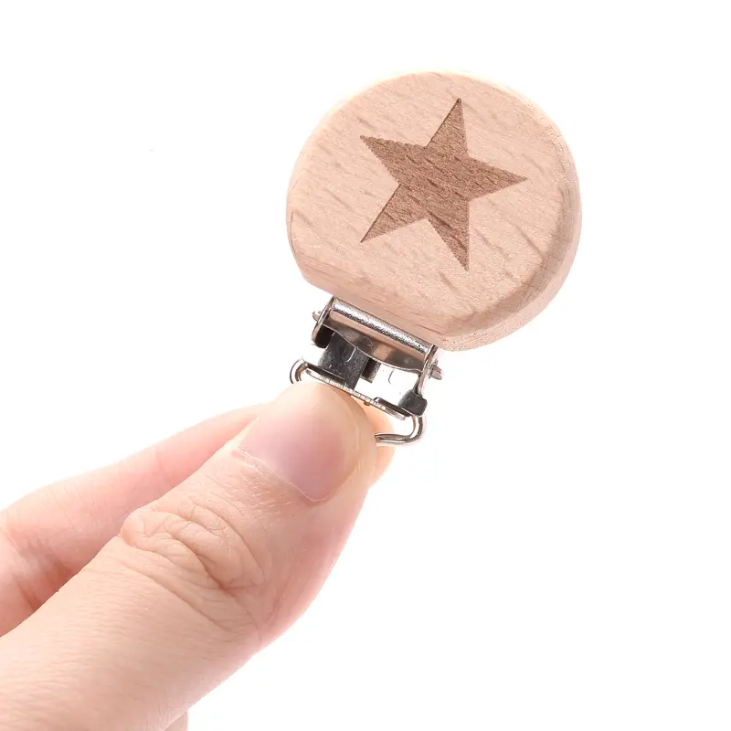 1Pcs Baby Pacifier Holder Infant Nipple Dummy Clip Beads Baby Pacifier Chain Metal Beech Wooden Clips for Teether Feeding Care