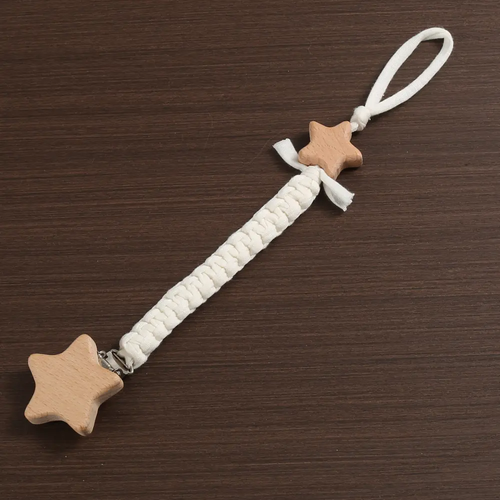 Baby Beech Wood Pentagram Pacifier Clip Handmade Woven Cotton Soother Nipple Chain For Baby Nursing Teether Chewing Toys Gift