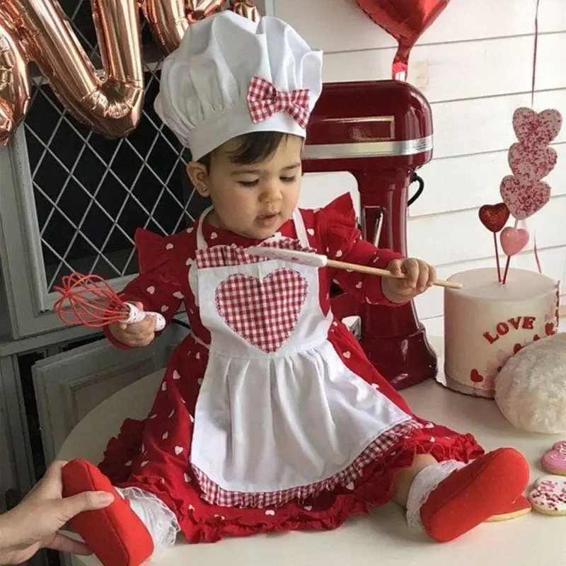 2pcs/set Baby Chef Apron Hat Newborn Photography Props Kids Costumes Chef Baby Cook Costume
